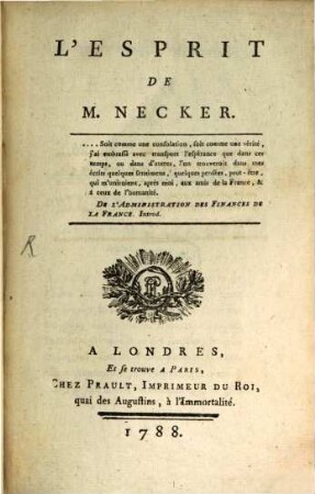 L' Esprit De M. Necker