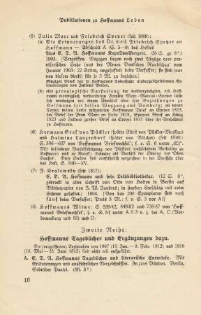 Zweite Reihe: Hoffmanns Tagebücher und Ergänzungen dazu