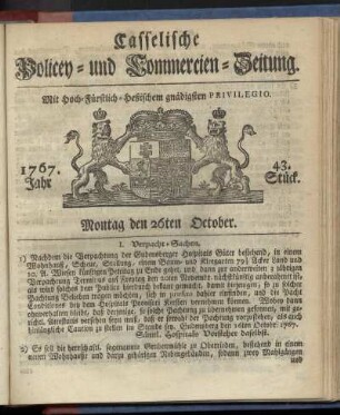 43. Stueck, Montag den 26ten October 1767