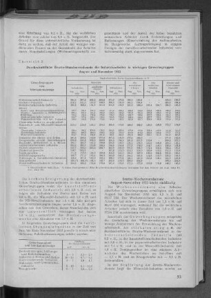 Übersicht 3: Durchschnittliche Brutto-Stundenverdienste der Industriearbeiter in wichtigen Gewerbegruppen August und November 1953