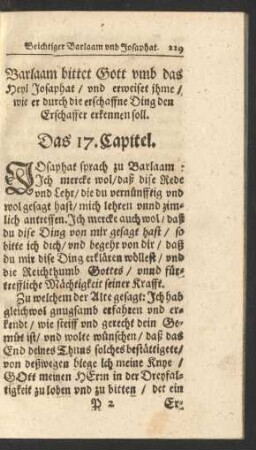 Barlaam bittet Gott ... Das 17. Capitel