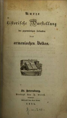 Kurze historische Darstellung des gegenwärtigen Zustandes des armenischen Volkes