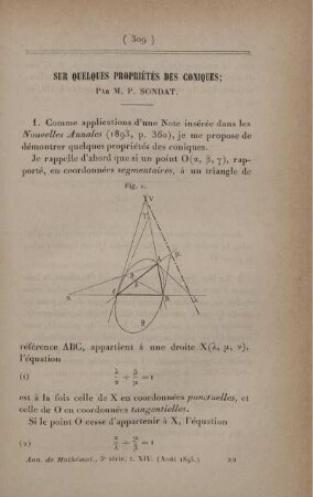 Sur quelques propriétés des coniques.