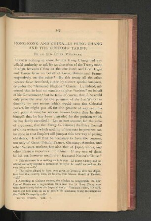 Hong-Kong and China - Li Hung Chang and the Customs Tariff.
