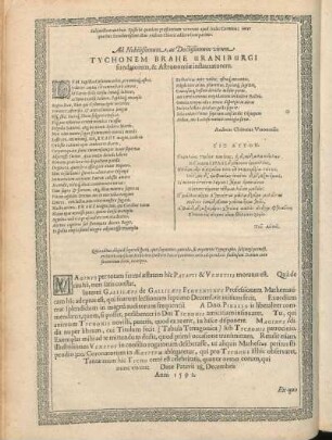 Ad Nobilißimum, ac Doctißimum virum Tychonem Brahe Uraniburgi fundatorem, &Astronomiæ instauratorem.