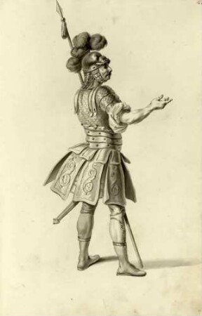 Kostüm für einen römischen Soldaten (aus den Vestiarium der Oper "Attilio Regolo", aufgeführt am 12. Januar 1750 in Dresden)