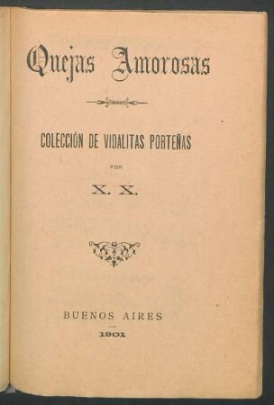 Quejas amorosas : colección de vidalitas porteñas