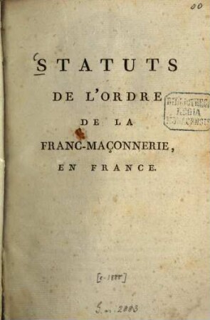 Statuts de l'Ordre de la Franc-Maçonnerie en France