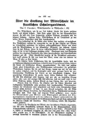 Über die Stellung der Mittelschule im staatlichen Schulorganismus
