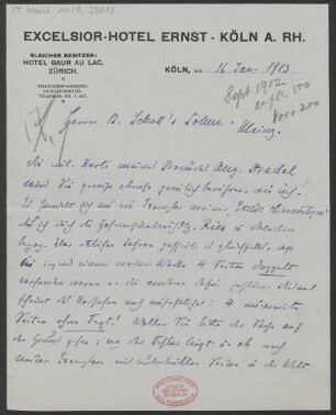 Brief an B. Schott's Söhne : 16.01.1913