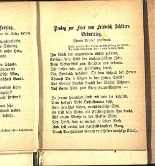 Prolog zur Feier von Friedrich Schillers Geburtstag.