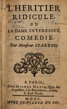 L' héritier ridicule, ou la dame intéressée : comédie