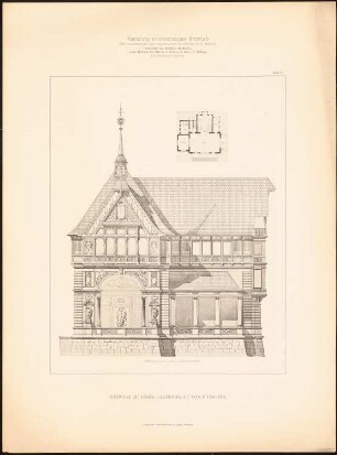 Gartenhalle: Grundriss, Ansicht (aus: Samml. architekt. Entwürfe d. Studierenden der TH Berlin, 1881-1882, hrsg.v. Herrmann Ende)