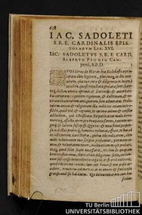 Iac. Sadoleti S.R.E. Cardinalis Epistolarum Liber XVI. Iac. Sadoletus S.R.E. Card. Alberto Pighio Campensi, S.P.D.