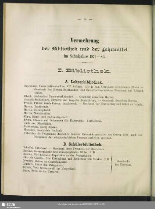 Vermehrung der Bibliothek und der Lehrmittel