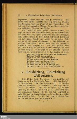 5. Weltschöpfung, Welterhaltung, Weltregierung