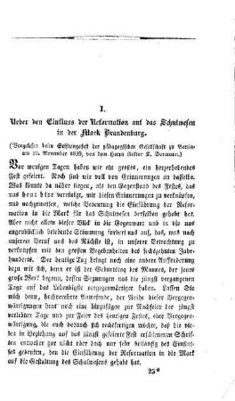 Ueber den Einfluss der Reformation auf das Schulwesen in der Mark Brandenburg