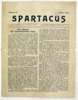 Mitteilungsblatt des Spartakus-Bundes ("Spartakus-Brief") zur Kriegslage im Oktober 1918 und zur Reichskonferenz der Spartakusgruppe