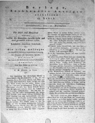 Beylage, Buchhändler Anzeigen enthaltend. 18. Stück.