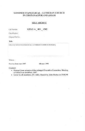 UELCI, UNITED EVANGELICAL LUTHERAN CHURCH OF INDIA
