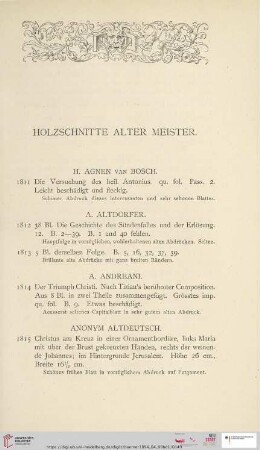 Holzschnitte alter Meister (Nr. 1811 - 2034)