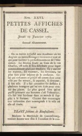 No XXVI (Jeudi 13 Janvier 1785)
