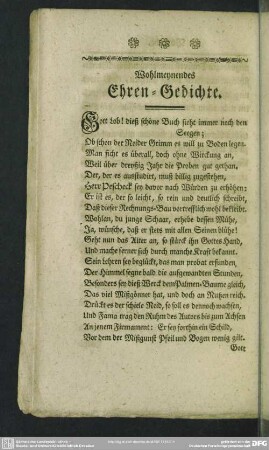 Wohlmeynendes Ehren-Gedichte