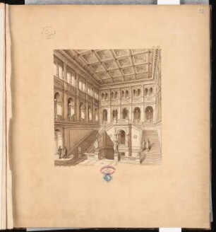 Berliner Rathaus (Rotes Rathaus) Schinkelwettbewerb 1857: Perspektivische Ansicht des Treppenhauses