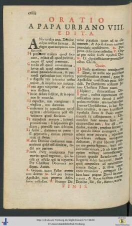 Oratio A Papa Urbano VIII. Edita.