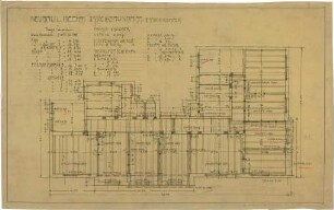 Billing, Hermann; Karlsruhe, Kriegsstr. 159 / Bunsenstr. 12; Doppelhaus L. Meess - Grundriss 1. OG; Gebälk 2. OG