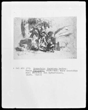 Kain erschlägt Abel zwischen den Opferfeuern, Folio recto