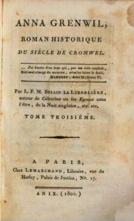 Anna Grenwil : Roman Historique Du Siècle De Cromwel. 3