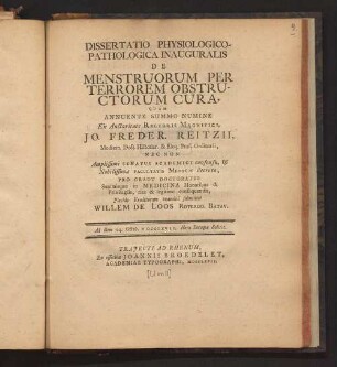 Dissertatio Physiologico-Pathologica Inauguralis De Menstruorum Per Terrorem Obstructorum Cura
