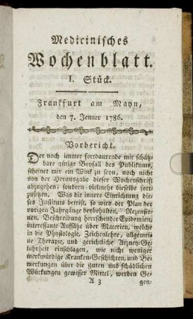 I. Stück. Frankfurt am Mayn, den 7. Jenner 1786. - IV. Stück. Frankfurt am Mayn, den 28. Jenner 1786.