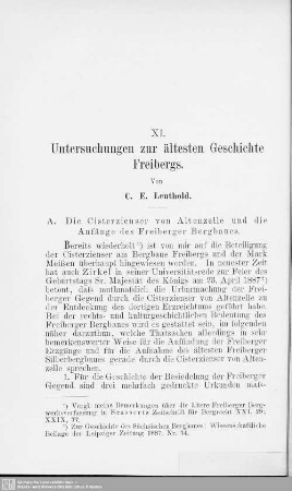 XI. Untersuchungen zur ältesten Geschichte Freibergs