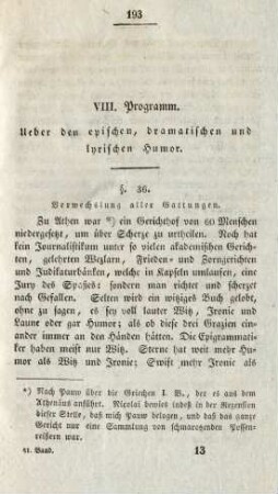 VIII. Programm. Über den epischen, dramatischen und lyrischen Humor
