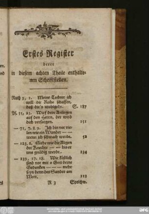 Erstes Register derer in diesem achten Theile enthaltenen Schriftstellen.