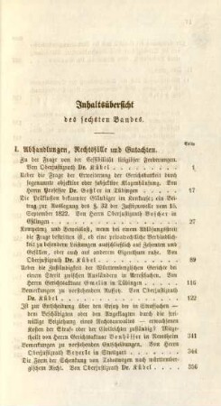 Inhaltsübersicht des sechsten Bandes