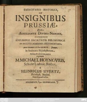 Exercitatio Historica, De Insignibus Prussiae