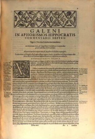 Galeni Opera, [9]. Extraordinem Classium Libri In Quibus Breves Rerum determinationes traduntur, quarum perceptio, superiorum librorum lectionem requirit