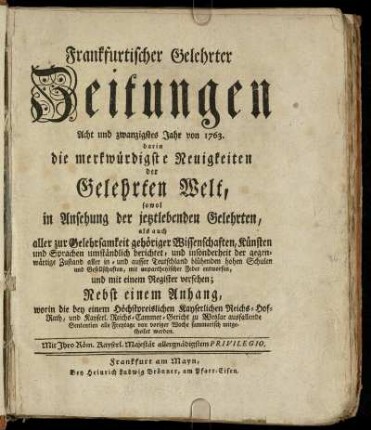28: Frankfurtischer gelehrter Zeitungen Acht und zwanzigstes Jahr