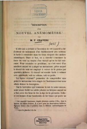 Description d'un nouvel anémomètre