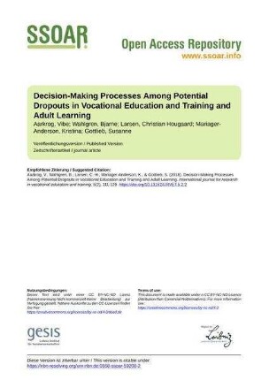 Decision-Making Processes Among Potential Dropouts in Vocational Education and Training and Adult Learning
