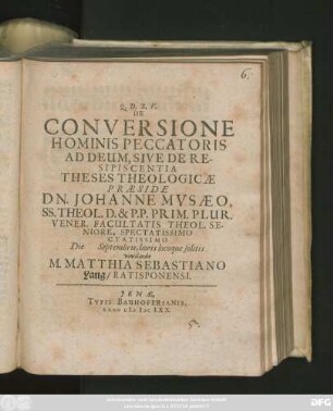 De Conversione Hominis Peccatoris Ad Deum, Sive de Resipiscentia Theses Theologicae