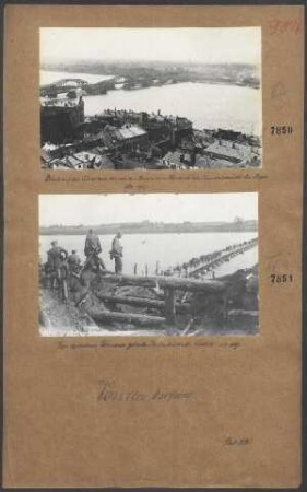 Blick auf die Düna mit der von den Russen zum Teil zerstörten Eisenbahnbrücke bei Riga