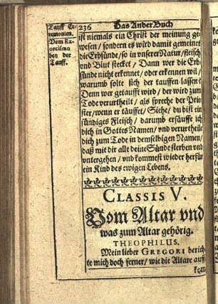 Classis V. Vom Altar vnd was zum Altar gehörig.
