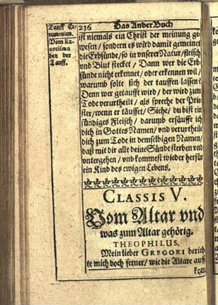 Classis V. Vom Altar vnd was zum Altar gehörig.