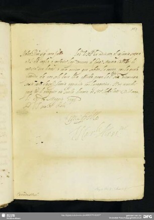 Brief des Michele Bonèlli Cardinale Alessandrino