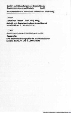 Apodemiken : eine räsonnierte Bibliographie der reisetheoretischen Literatur des 16., 17. u. 18. Jahrhunderts