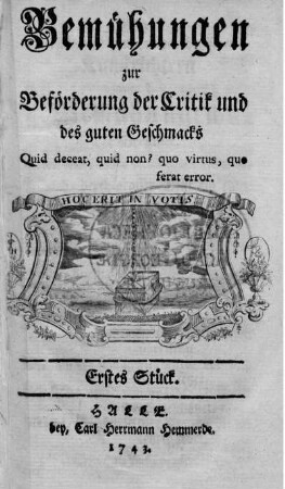 1 = St. 1-8: Bemühungen zur Beförderung der Critik und des guten Geschmacks